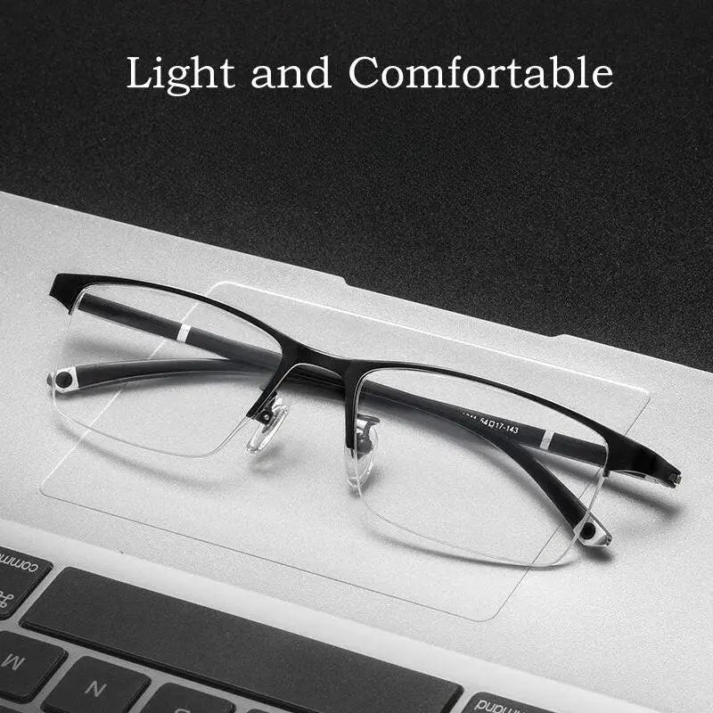Men's Square Semi-Rimless Alloy Prescription Glasses P9212 — view 2 | Rx Spectacle