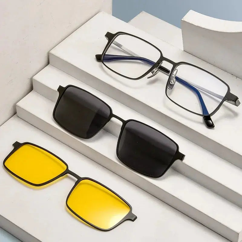 Unisex Square Full Rim Titanium Clip-On Prescription Glasses 429909 — view 1 | Rx Spectacle