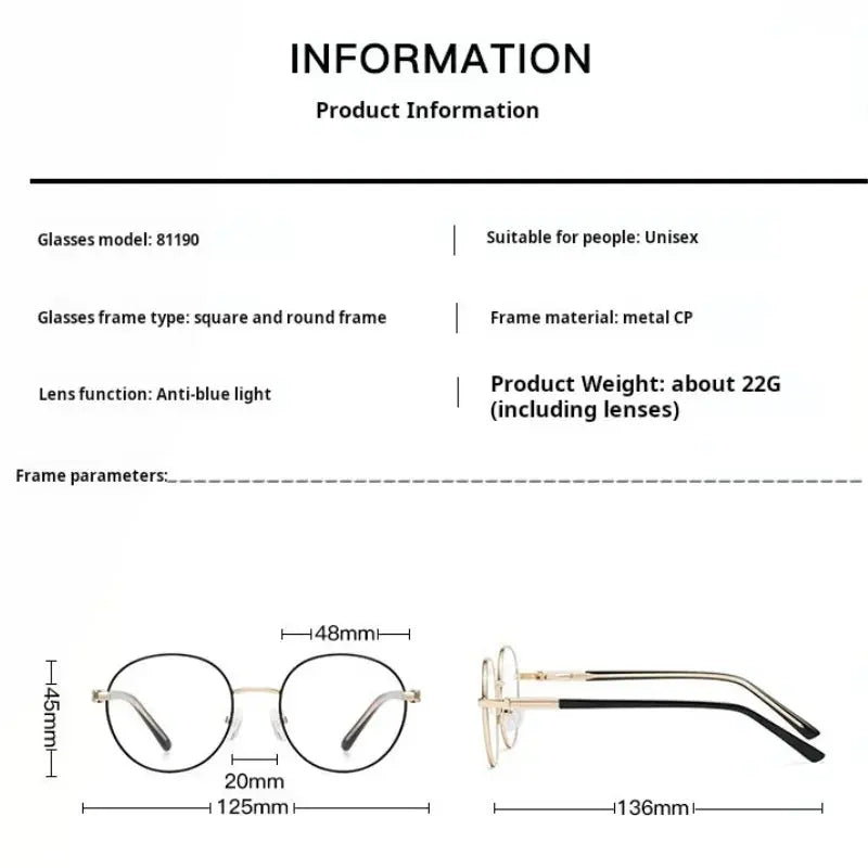 Unisex Round Full Rim Alloy Prescription Glasses 81190 — view 2 | Rx Spectacle