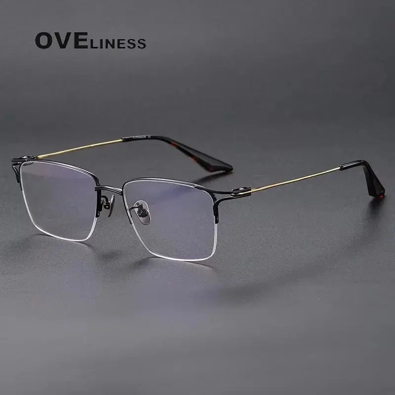 Unisex Square Semi-Rimless Titanium Prescription Glasses 81002 — view 4 | Rx Spectacle