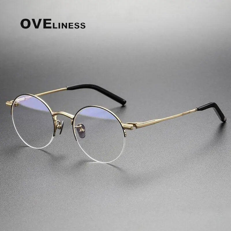 Unisex Round Semi-Rimless Titanium Prescription Glasses 185 — view 2 | Rx Spectacle