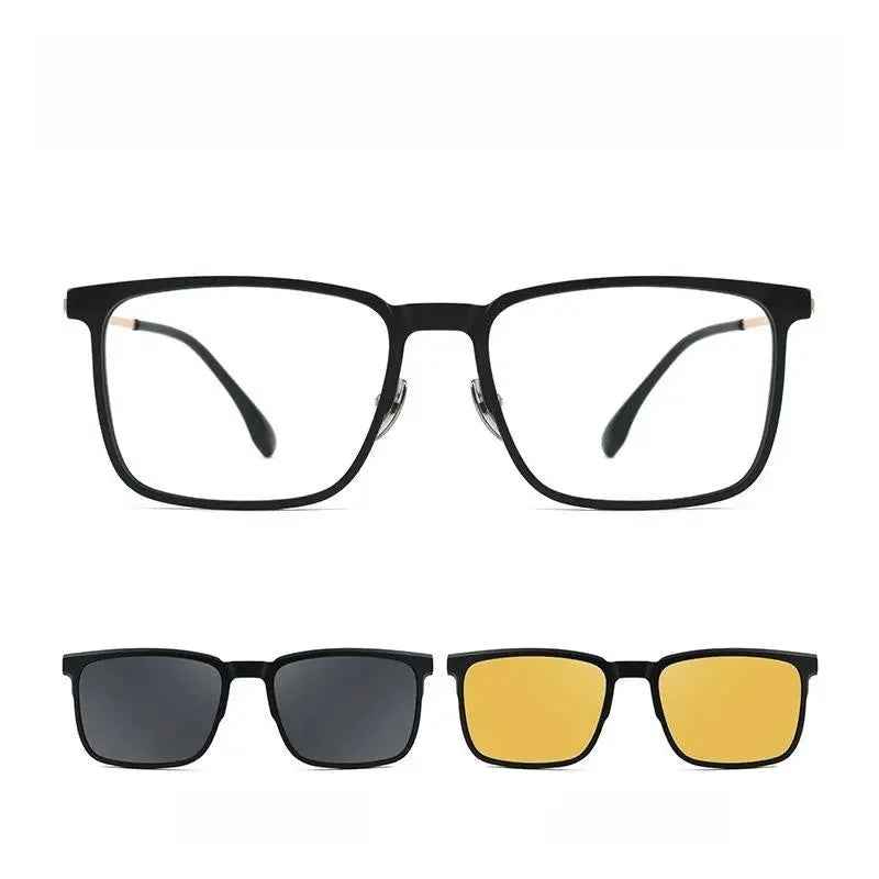 Men's Square Full Rim Titanium Clip-On Prescription Glasses 25088 — view 4 | Rx Spectacle