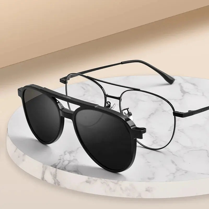 Unisex Oval Full Rim Alloy Double Bridge Clip-On Prescription Glasses 8602 — view 3 | Rx Spectacle