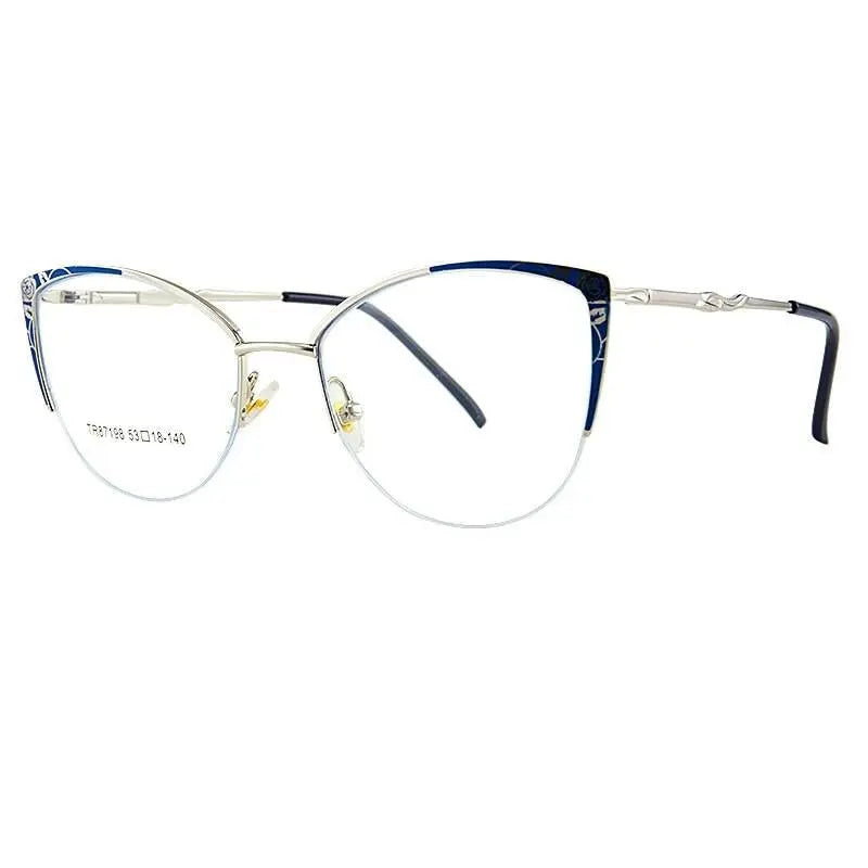 Women's Cat Eye Semi-Rimless Acetate Prescription Glasses 87198 — view 2 | Rx Spectacle