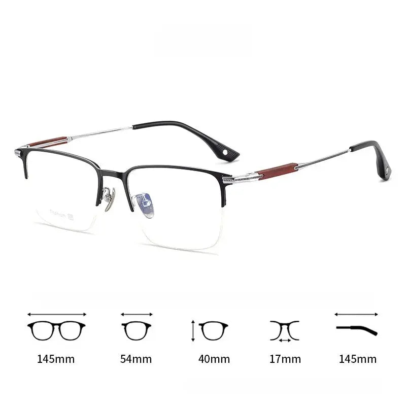Men's Square Semi-Rimless Titanium Prescription Glasses 18231 — view 6 | Rx Spectacle