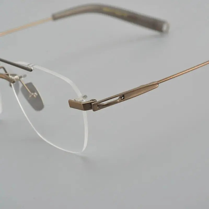 Unisex Square Rimless Titanium Double Bridge Prescription Glasses Dtx419 — view 3 | Rx Spectacle
