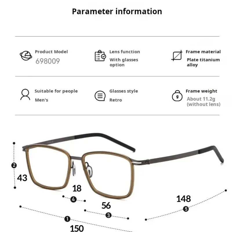 Men's Square Full Rim Titanium Oversized Prescription Glasses 698009 — view 2 | Rx Spectacle