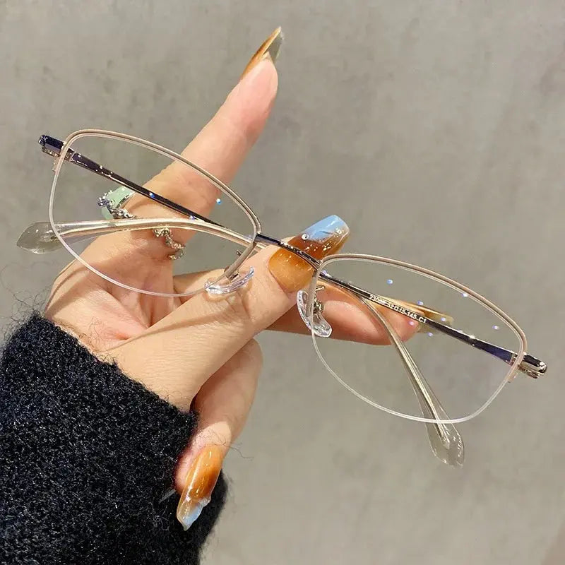 Women's Square Semi-Rimless Titanium Prescription Glasses 23006 — view 3 | Rx Spectacle