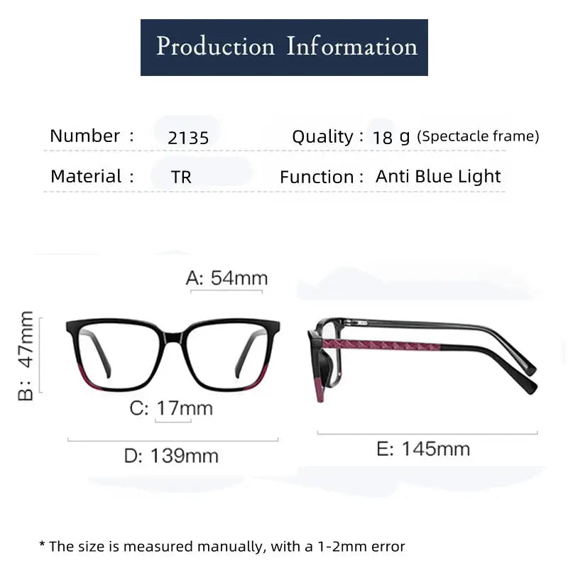 Women's Square Full Rim TR90 Prescription Glasses 213507 — view 2 | Rx Spectacle