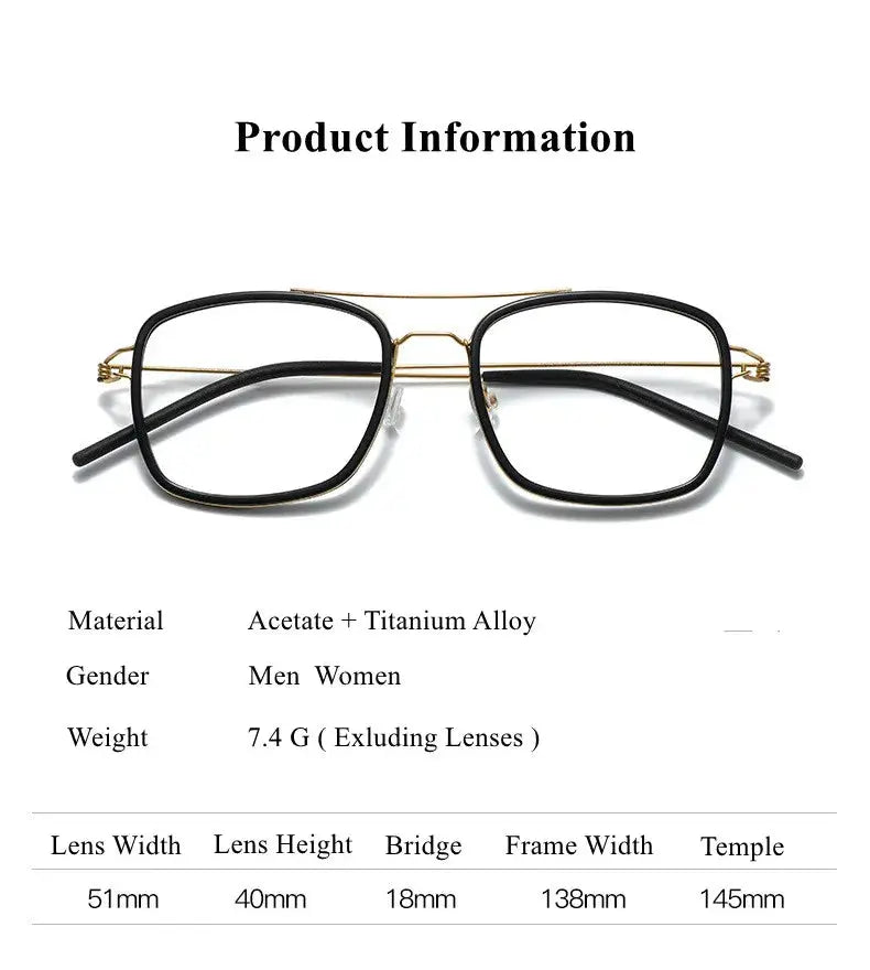 Unisex Square Full Rim Titanium Double Bridge Prescription Glasses 138185 — view 2 | Rx Spectacle