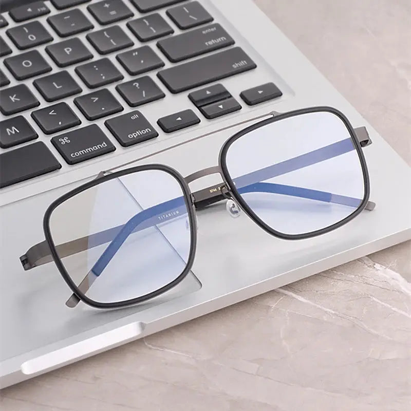 Unisex Square Full Rim Titanium Double Bridge Prescription Glasses 19744 — view 1 | Rx Spectacle