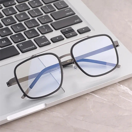 Unisex Square Full Rim Titanium Double Bridge Prescription Glasses 19744 — view 1 | Rx Spectacle