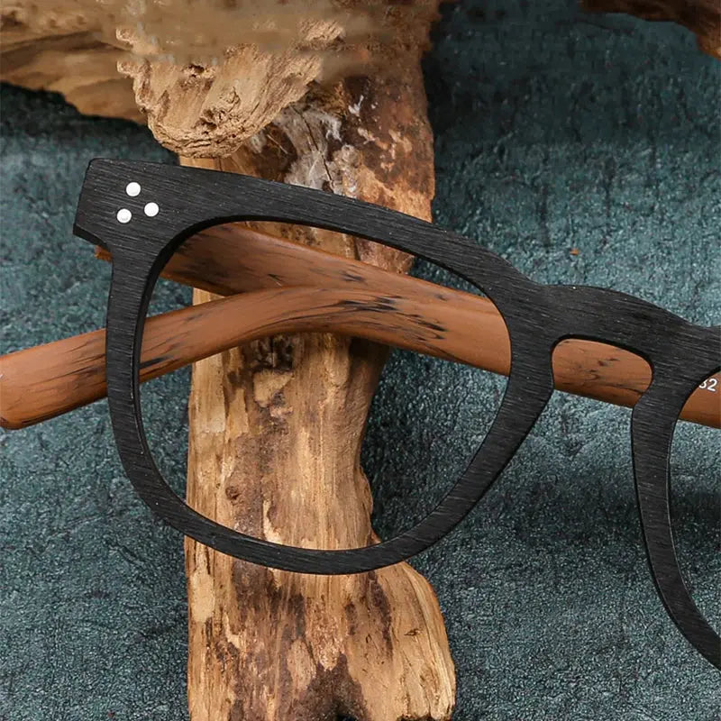 Men's Square Full Rim Wood Prescription Glasses 8182 — view 4 | Rx Spectacle
