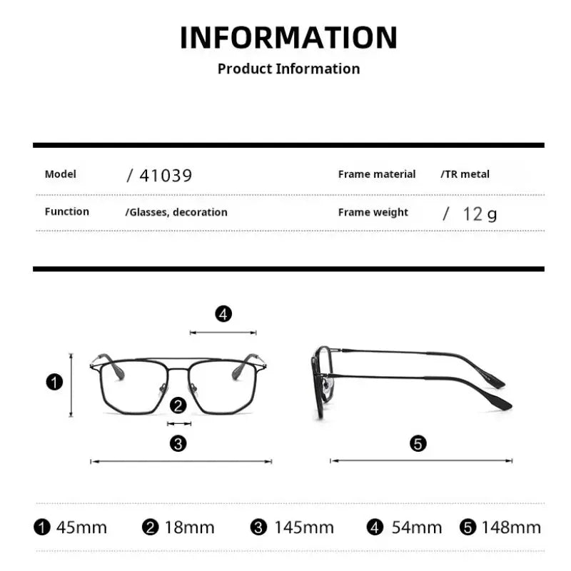 Unisex Square Full Rim TR90 Double Bridge Prescription Glasses 41039 — view 2 | Rx Spectacle