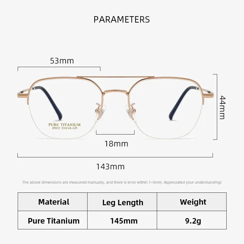 Unisex Square Semi-Rimless Titanium Double Bridge Prescription Glasses P052 — view 3 | Rx Spectacle