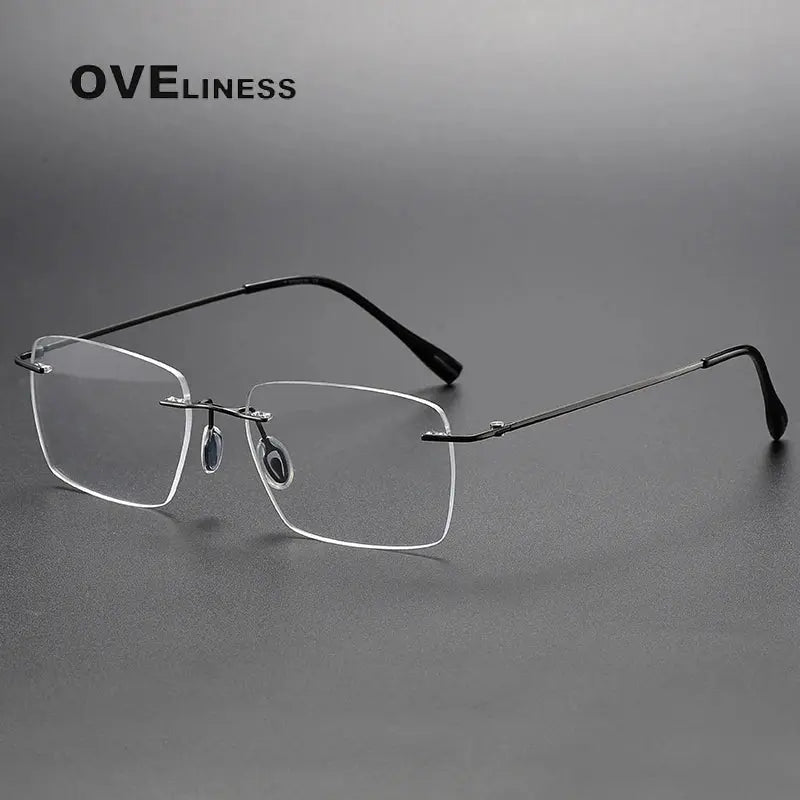 Unisex Square Rimless Titanium Prescription Glasses 380964 — view 3 | Rx Spectacle
