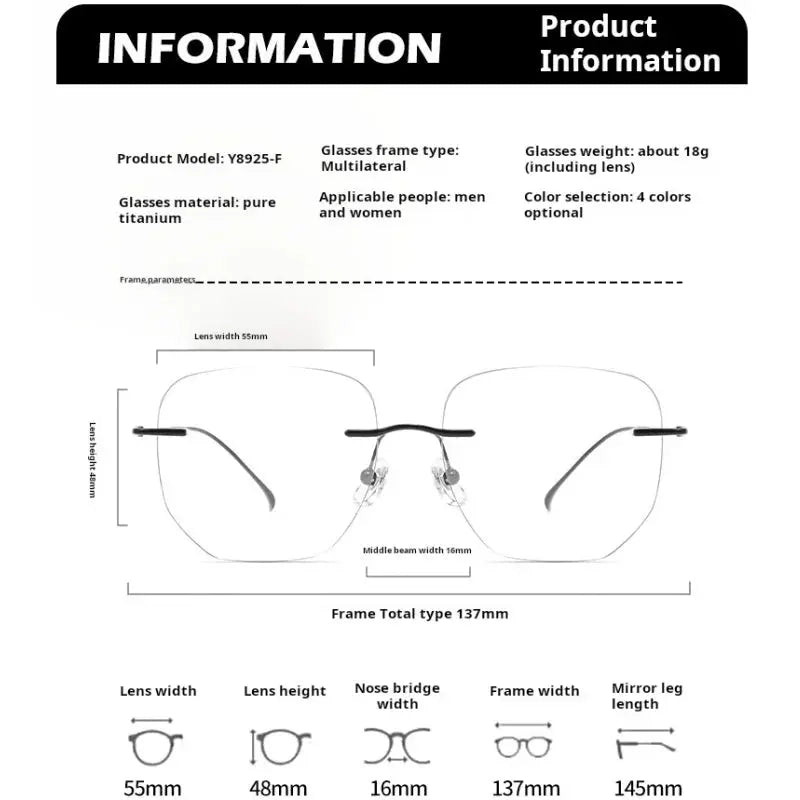 Women's Square Rimless Titanium Prescription Glasses 728925 — view 2 | Rx Spectacle