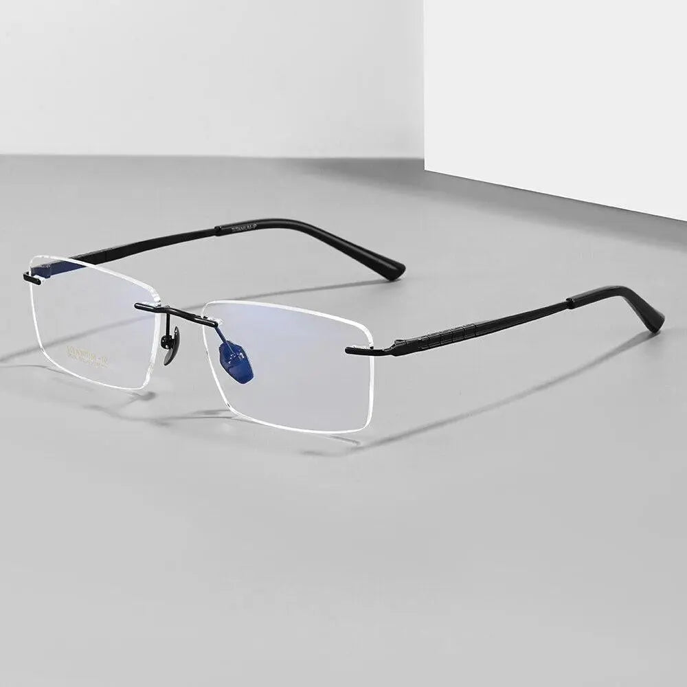 Men's Rectangular Rimless Titanium Prescription Glasses 91104 — view 6 | Rx Spectacle