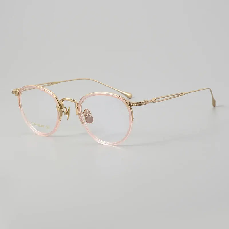 Unisex Oval Full Rim Titanium Prescription Glasses E046 — view 10 | Rx Spectacle