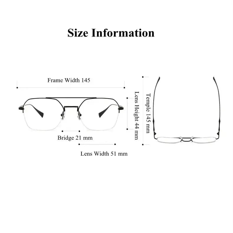 Men's Square Full Rim Titanium Double Bridge Prescription Glasses 305228 — view 2 | Rx Spectacle