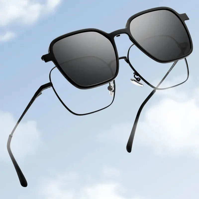 Unisex Square Full Rim Titanium Clip-On Prescription Glasses 8609 — view 2 | Rx Spectacle