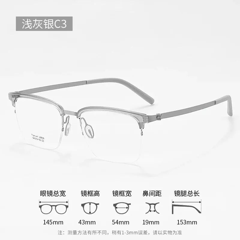 Unisex Square Semi-Rimless Titanium Prescription Glasses 2609 — view 10 | Rx Spectacle