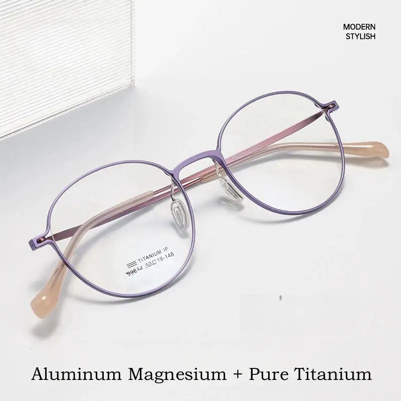 Women's Round Full Rim Titanium Prescription Glasses 99814 — view 2 | Rx Spectacle