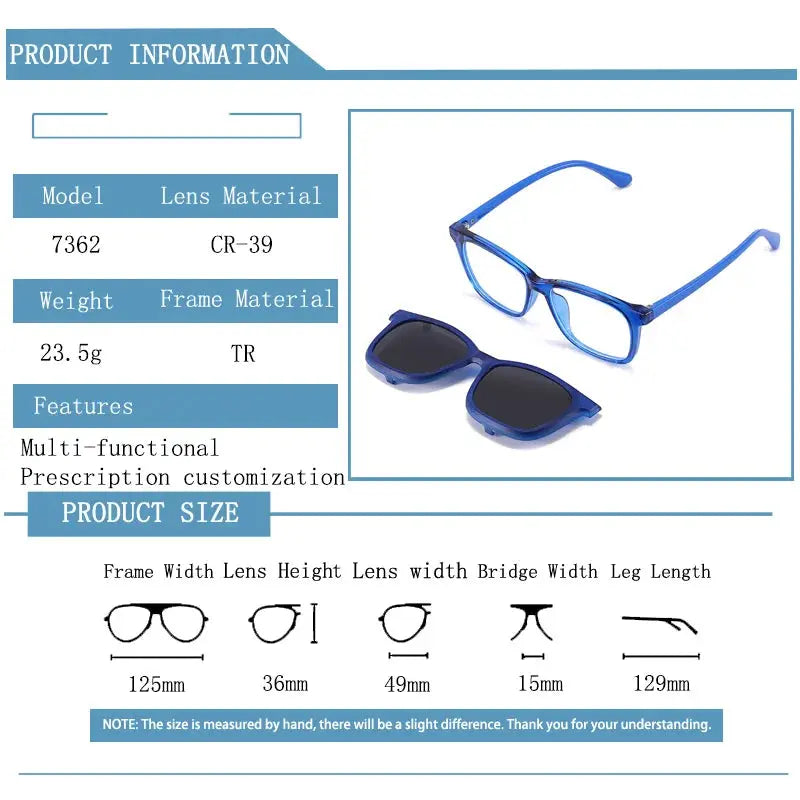 Unisex Square Full Rim TR90 Clip-On Prescription Glasses 517362 — view 2 | Rx Spectacle