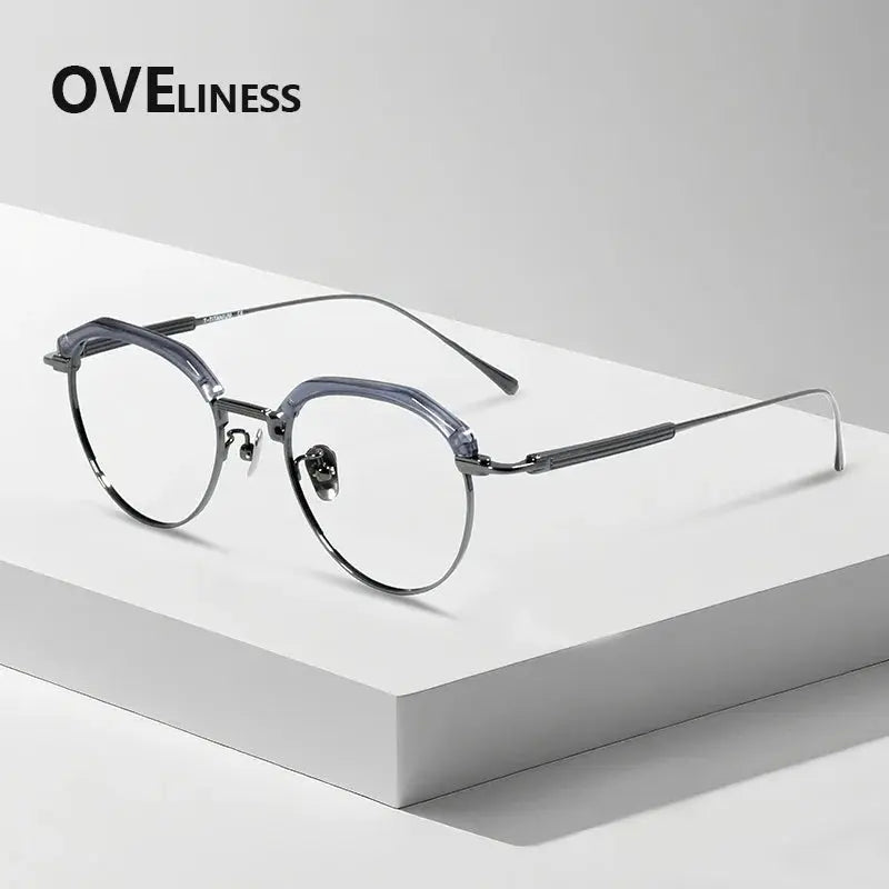 Women's Oval Full Rim Titanium Flat Top Prescription Glasses 739903 — view 5 | Rx Spectacle