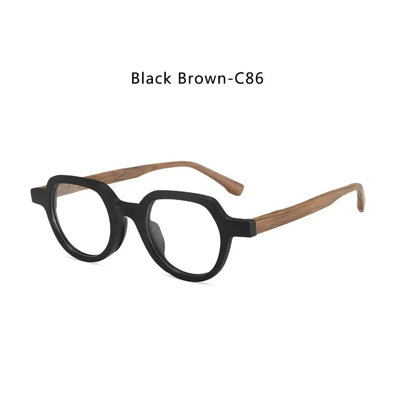Unisex Round Full Rim Wood Flat Top Prescription Glasses 2311 — view 7 | Rx Spectacle