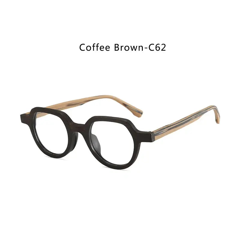 Unisex Round Full Rim Wood Flat Top Prescription Glasses 2311 — view 10 | Rx Spectacle