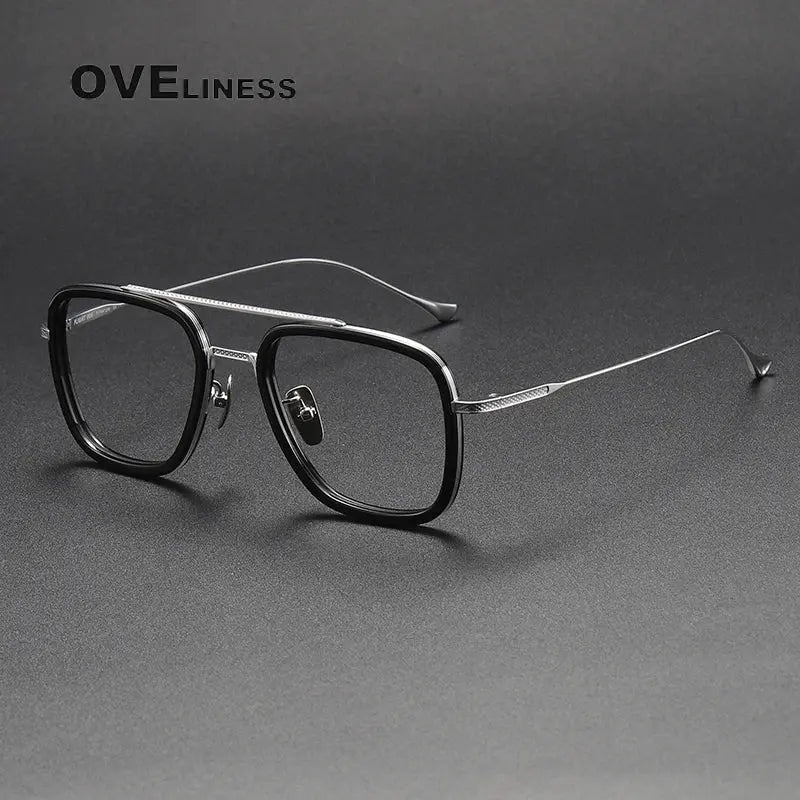 Unisex Square Full Rim Titanium Double Bridge Prescription Glasses I0006 — view 2 | Rx Spectacle