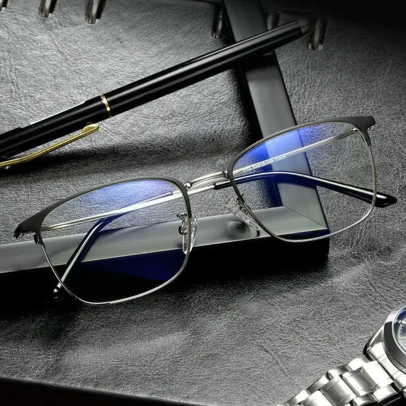 Unisex Square Full Rim Stainless Steel Reading Glasses 101905 — view 1 | Rx Spectacle