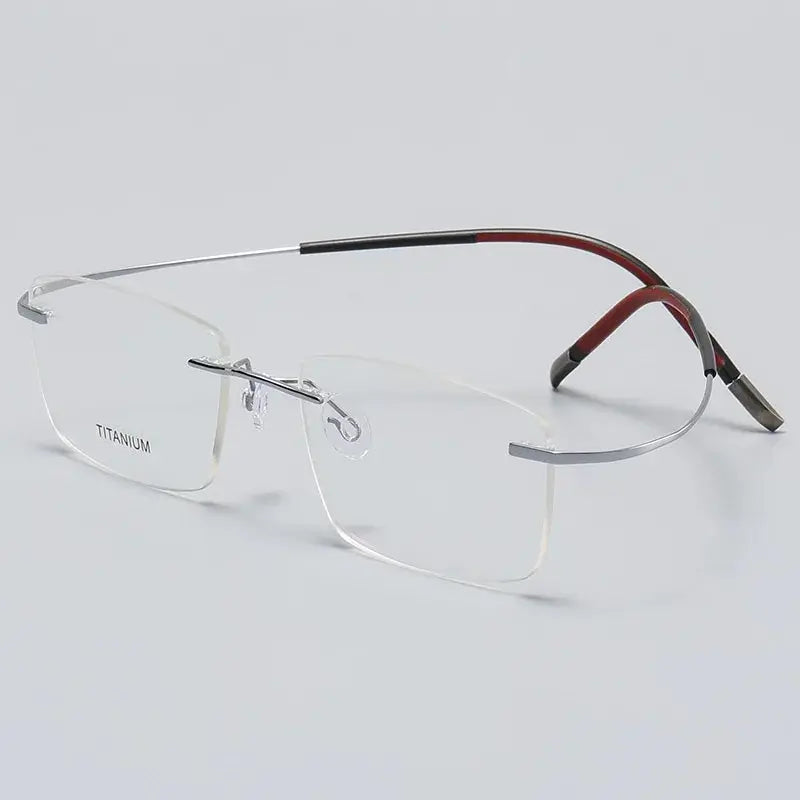 Unisex Square Rimless Titanium Prescription Glasses 87577 — view 6 | Rx Spectacle