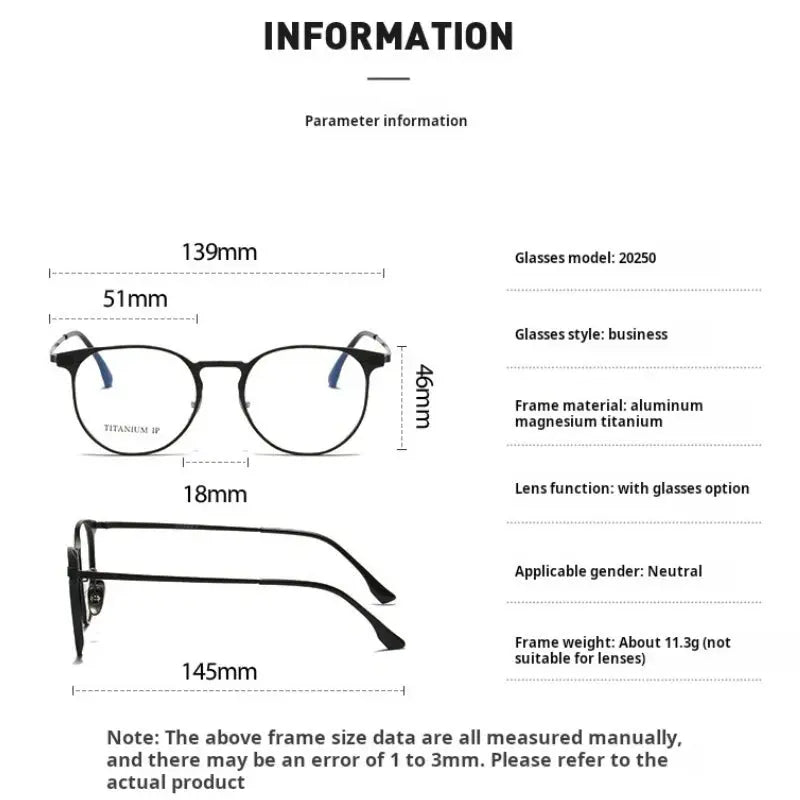 Unisex Round Full Rim Titanium Prescription Glasses 20250 — view 2 | Rx Spectacle