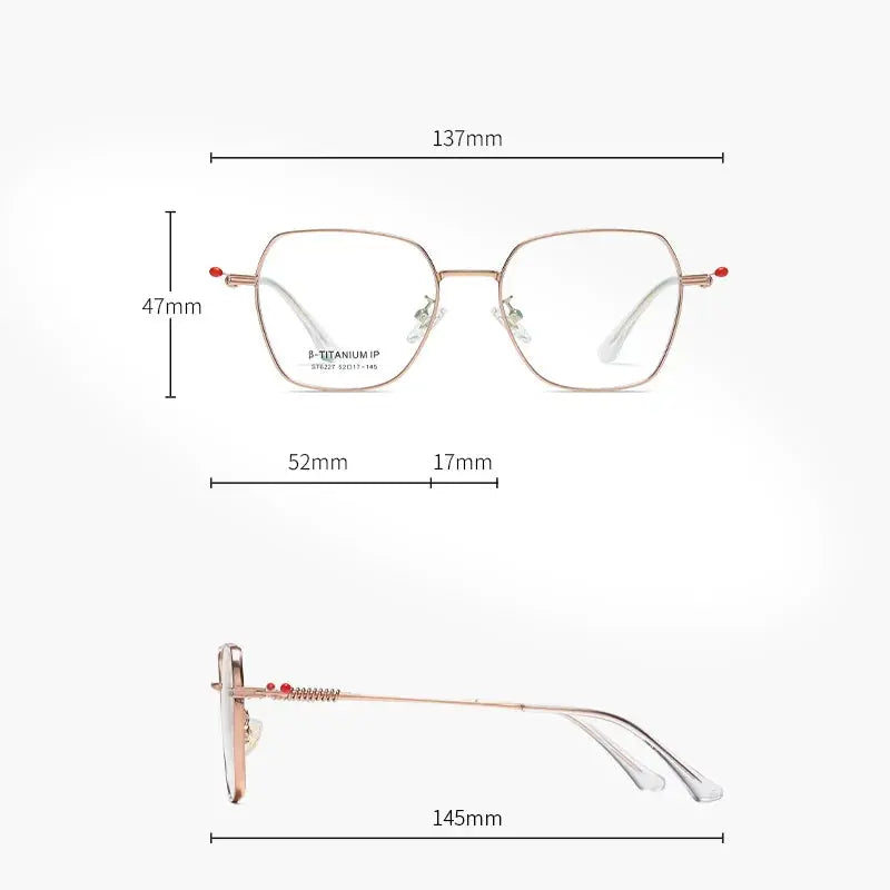 Women's Polygon Full Rim Titanium Flat Top Prescription Glasses 6227 — view 2 | Rx Spectacle