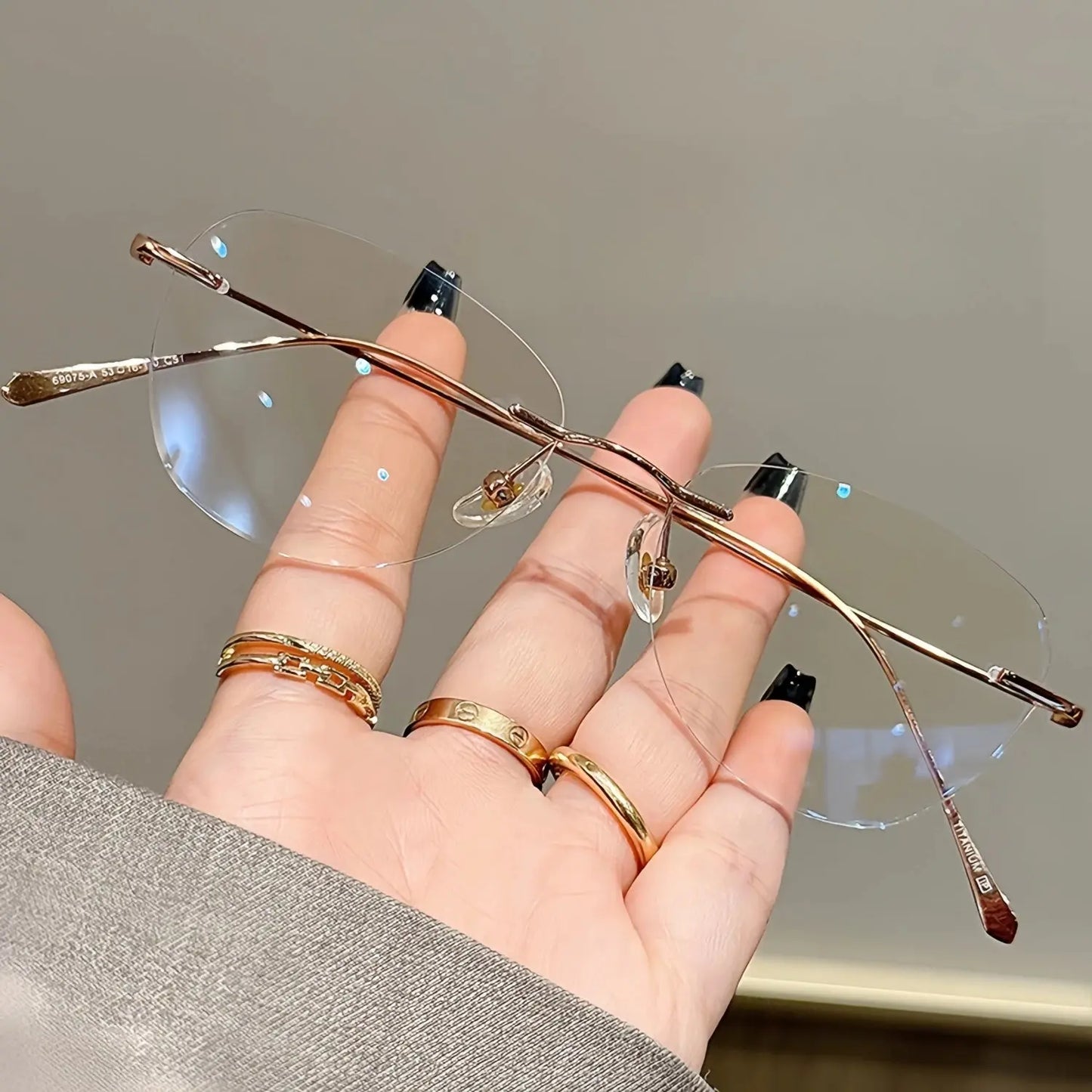 Women's Cat Eye Rimless Titanium Prescription Glasses Y1690 — view 6 | Rx Spectacle