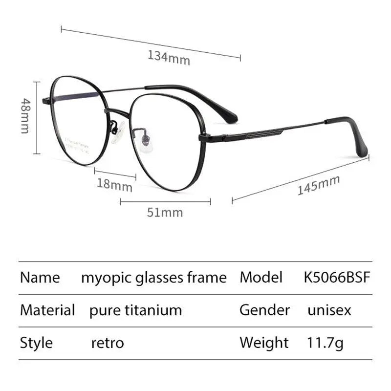 Men's Round Full Rim Titanium Prescription Glasses K5066bsf — view 9 | Rx Spectacle
