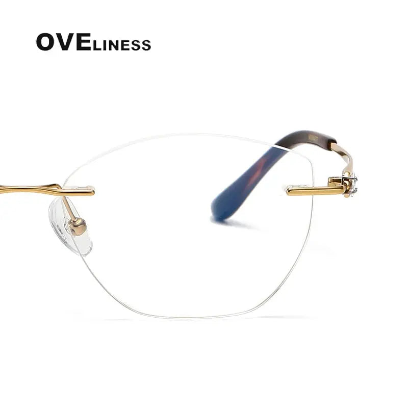 Women's Cat Eye Rimless Titanium Prescription Glasses 6018 — view 3 | Rx Spectacle