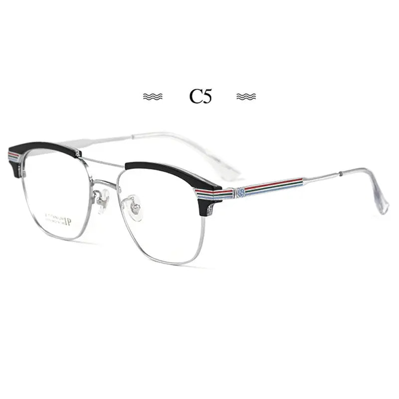 Men's Round Semi-Rimless Titanium Double Bridge Prescription Glasses 231500 — view 4 | Rx Spectacle