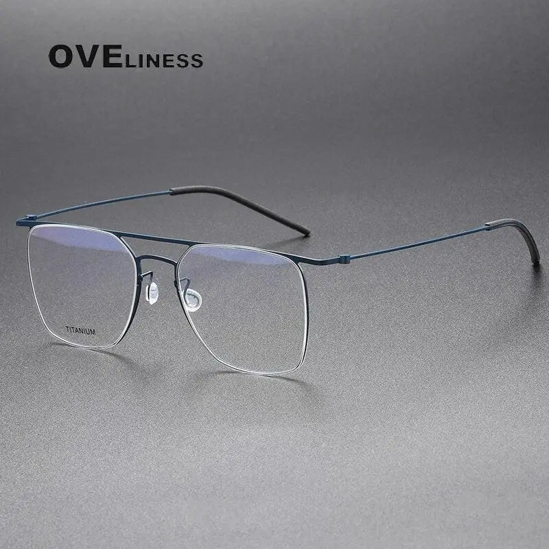 Men's Square Full Rim Titanium Double Bridge Prescription Glasses 5502 — view 2 | Rx Spectacle