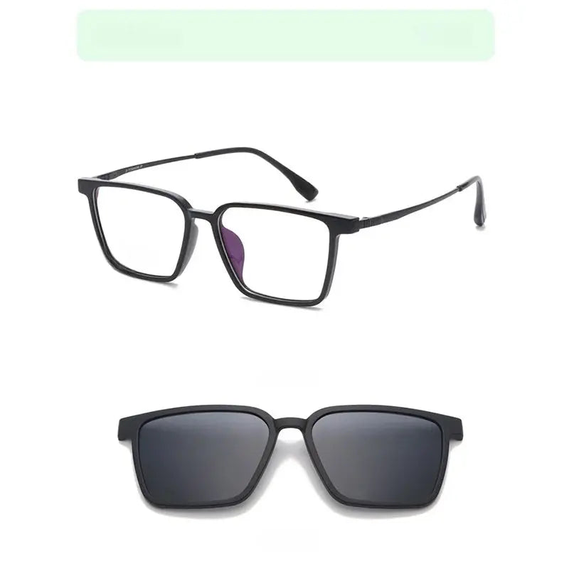 Men's Square Full Rim Titanium Clip-On Prescription Glasses 65031 — view 3 | Rx Spectacle