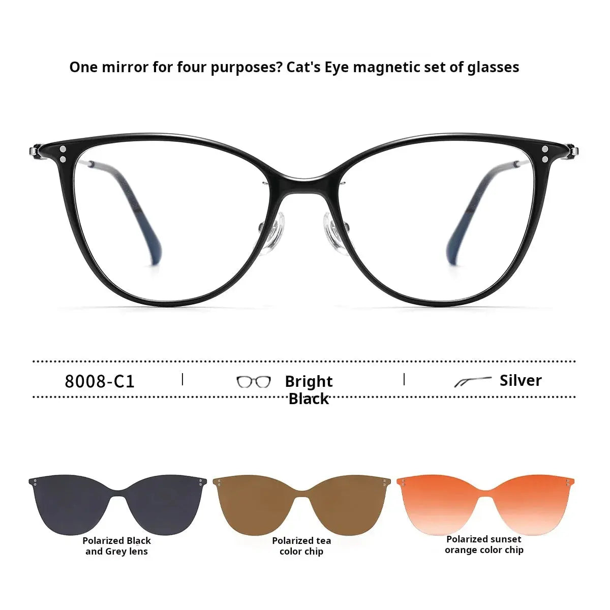 Women's Cat Eye Full Rim Titanium Clip-On Prescription Glasses 80084 — view 4 | Rx Spectacle