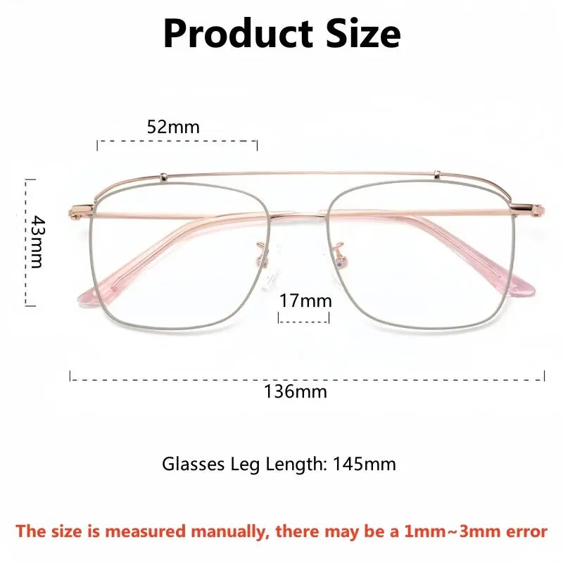 Women's Square Full Rim Titanium Double Bridge Prescription Glasses 76007 — view 2 | Rx Spectacle