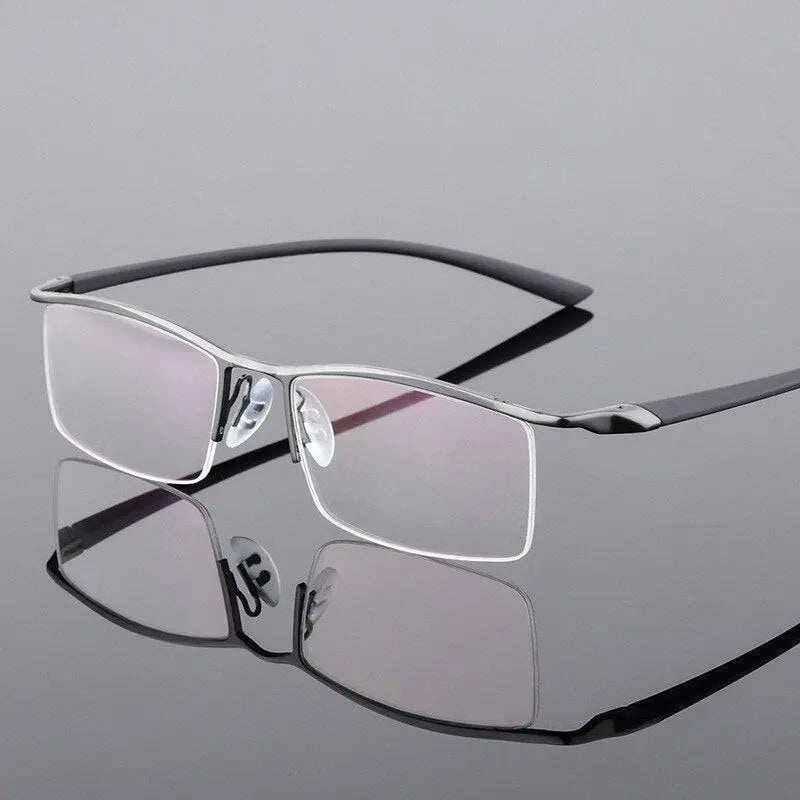 Men's Square Semi-Rimless Titanium Prescription Glasses P8190 — view 10 | Rx Spectacle