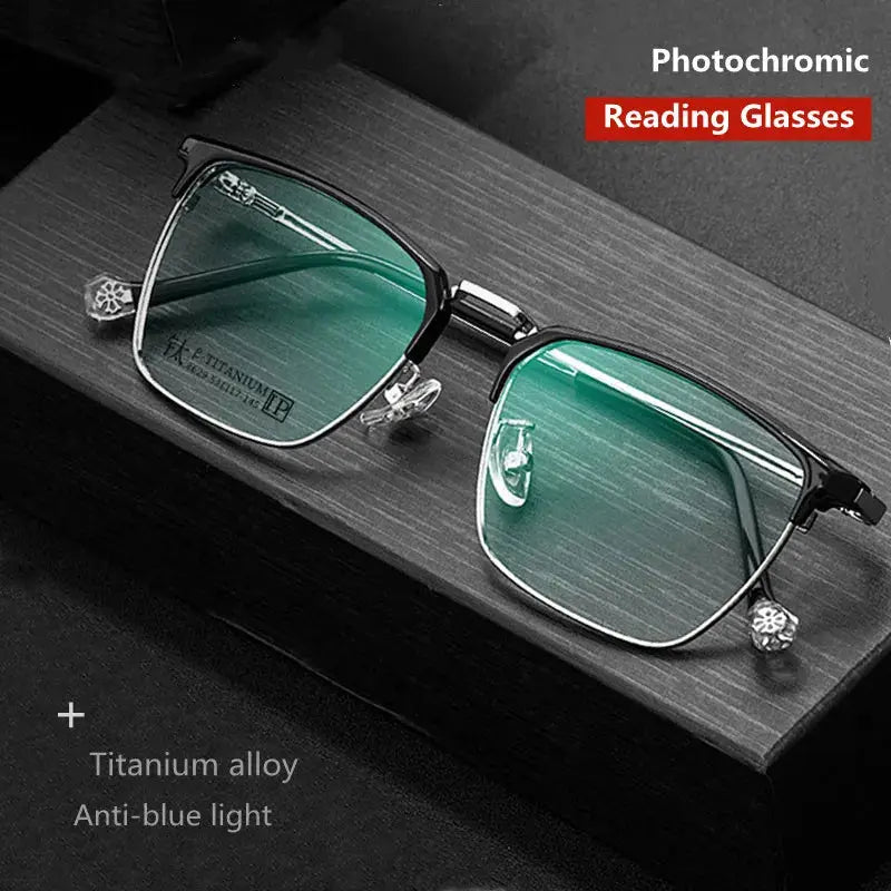 Unisex Square Full Rim Titanium Reading Glasses 8628 — view 2 | Rx Spectacle