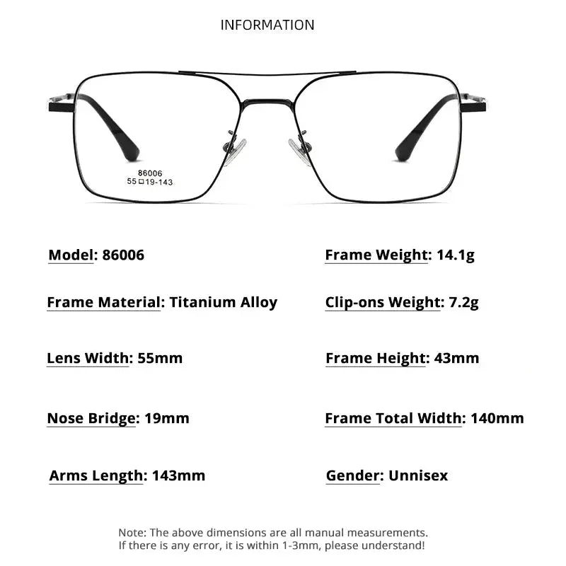 Men's Square Full Rim Alloy Double Bridge Clip-On Prescription Glasses 8606 — view 2 | Rx Spectacle