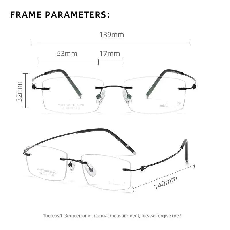 Unisex Rectangular Rimless Titanium Prescription Glasses 8581 — view 6 | Rx Spectacle