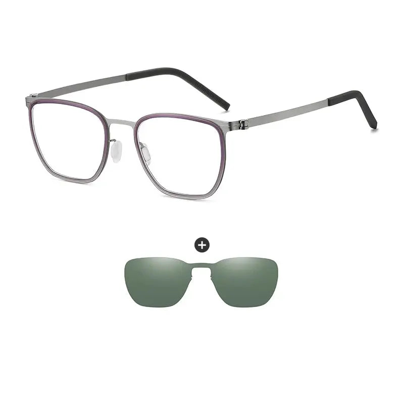 Unisex Square Full Rim Stainless Steel Clip-On Prescription Glasses 790849 — view 3 | Rx Spectacle