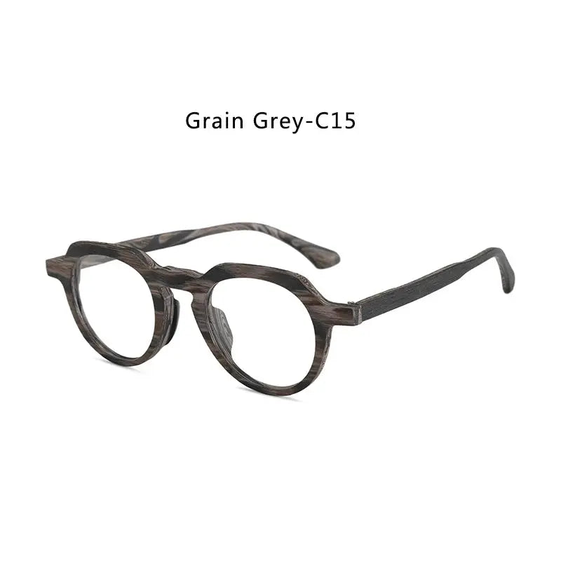Unisex Round Full Rim Wood Flat Top Prescription Glasses 2310 — view 8 | Rx Spectacle